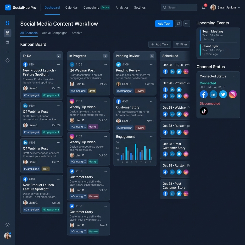 Social media cross-channel multi-workflow interface configuration